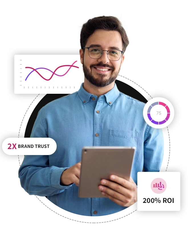 seo surrey experts showing brand trust and roi growth on digital device